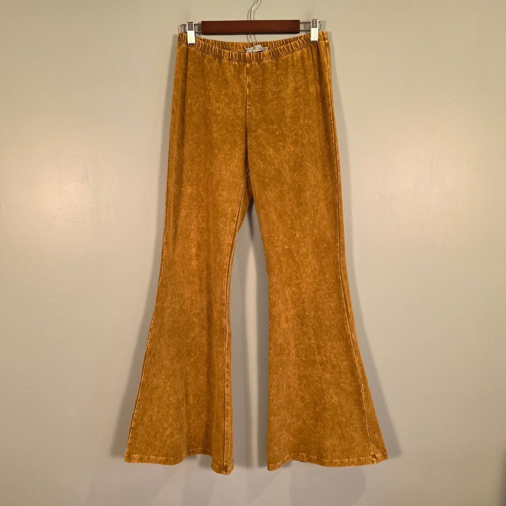 Chatoyant Mustard Yellow Mineral Wash Flare Bell Bottom Pants C-30190 Size L